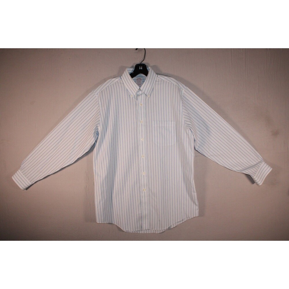 Brroks Brothers Madison Men's 15.5 34 Blue White Striped Button Down Dress Shirt